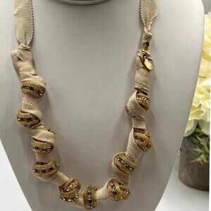 J. Crew Tan Grosgrain Ribbon
Gold tone Rhinestone Chain Knotted Necklace